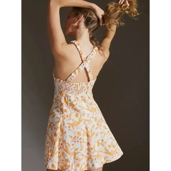 Anthropologie Maeve Womens Sweetheart Mini Floral Dress Orange And White Small - Picture 3 of 13